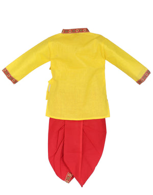 Ahhaaaa Cotton Kids Krishna Handicraft Dress Kurta with Dhoti Pant for Boys