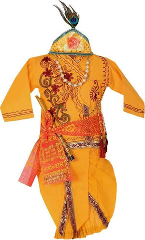 Ahhaaaa Cotton Krishna Dress Harmonium Dhoti with Handicraft Kurta for Boys Yellow