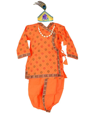 Ahhaaaa Cotton Pintex Print Krishna Dress Kurta with Dhoti Pant for Boys