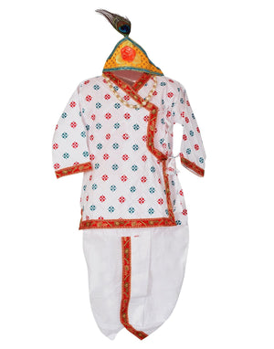 Ahhaaaa Cotton Pintex Print Krishna Dress Kurta with Dhoti Pant for Boys