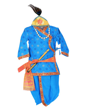 Ahhaaaa Cotton Pintex Print Krishna Dress Kurta with Dhoti Pant for Boys Blue