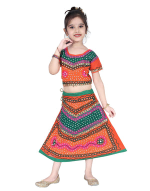 Ahhaaaa Cotton Radha Dress Lehenga Choli Chania Choli Set Baby Girls Orange