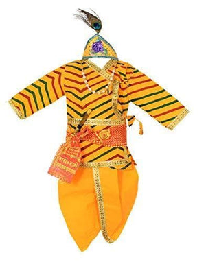 Ahhaaaa Cotton Zigzag Krishna Dress Kurta with Dhoti Pant for Boys Yellow