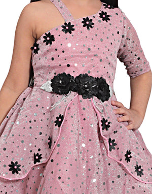 Ahhaaaa Embellished On-Shoulder Party Dress for Girls