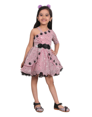 Ahhaaaa Embellished On-Shoulder Party Dress for Girls
