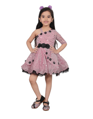 Ahhaaaa Embellished On-Shoulder Party Dress for Girls Purple