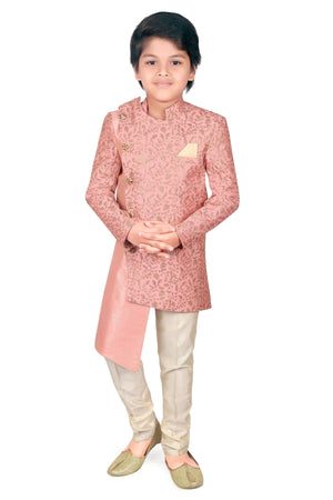 Ahhaaaa Ethnic Handwork Embroidery Sherwani Set For Boys Pink
