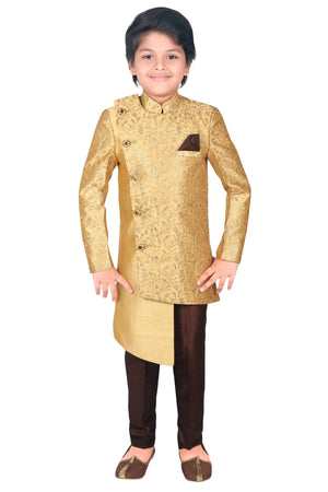 Ahhaaaa Ethnic Handwork Embroidery Sherwani Set For Boys Gold