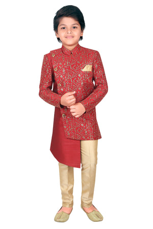 Ahhaaaa Ethnic Handwork Embroidery Sherwani Set For Boys Maroon
