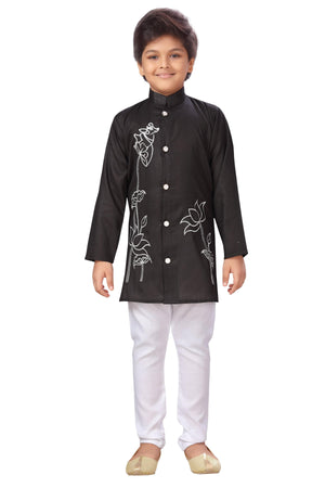 Ahhaaaa Ethnic Indo Western Sherwani with Waistcoat for Boys Black