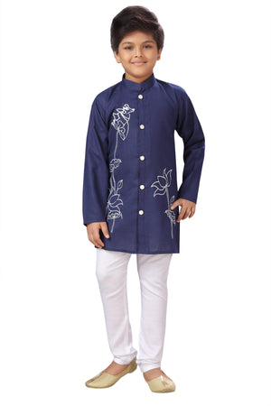 Ahhaaaa Ethnic Indo Western Sherwani with Waistcoat for Boys Navy