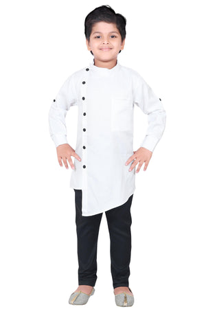 Ahhaaaa Ethnic Wear Casual Cotton Kurta and Pyjama Set For Boys White