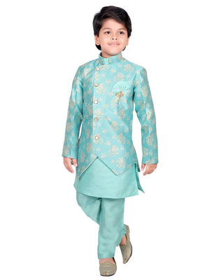 Ahhaaaa Ethnic Wear Sherwani Kurta and Pyjama Set For Boys Sky Blue