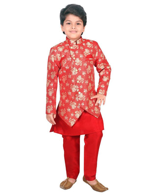 Ahhaaaa Ethnic Wear Sherwani Kurta and Pyjama Set For Boys Orange