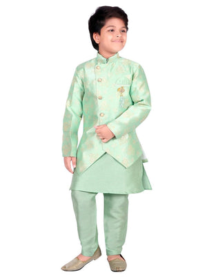 Ahhaaaa Ethnic Wear Sherwani Kurta and Pyjama Set For Boys Light Green