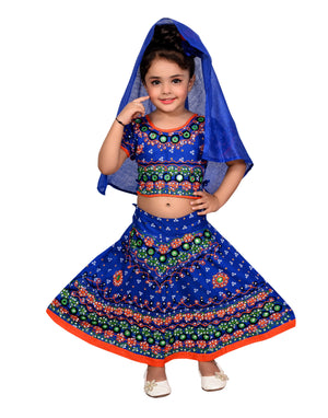 Ahhaaaa Girls Cotton Lehenga Choli-Chania Choli with Dupatta Set Blue
