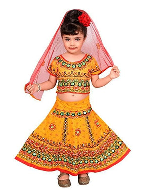Ahhaaaa Girls Cotton Lehenga Choli-Chania Choli with Dupatta Set Yellow