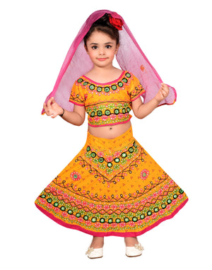 Ahhaaaa Girls Cotton Lehenga Choli-Chania Choli with Dupatta Set Pink