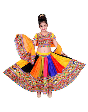 Ahhaaaa Girls Ghoomar Lehenga Choli with Dupatta Set for Kids Yellow