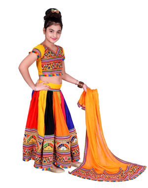 Ahhaaaa Girls Ghoomar Lehenga Choli with Dupatta Set for Kids