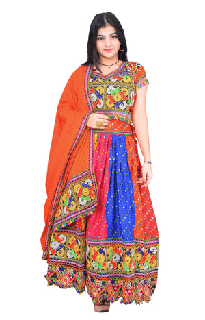Ahhaaaa Girls Ghoomar Lehenga Choli with Dupatta Set for Kids Orange