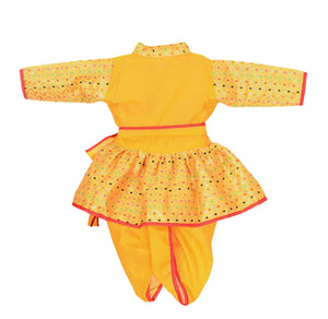 AHHAAAA Indian Traditional Gujarati Boy/Garba Dress | Cotton Ethnic Wear Angarakha and Dhoti Pant With Pagri & Flute
