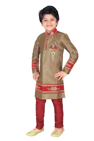 AHHAAAA Kid's Ethnic Sherwani and Breeches Set for Boys Maroon