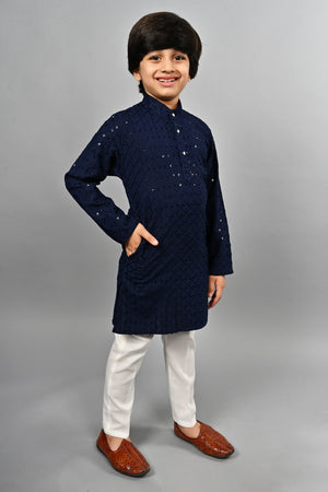 Ahhaaaa Kid's Full Sequin Embroidery Mirror Work Kurta with Pajama for Boys