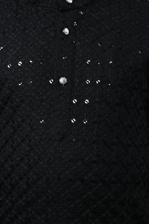 Ahhaaaa Kid's Full Sequin Embroidery Mirror Work Kurta with Pajama for Boys