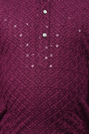 Ahhaaaa Kid's Full Sequin Embroidery Mirror Work Kurta with Pajama for Boys