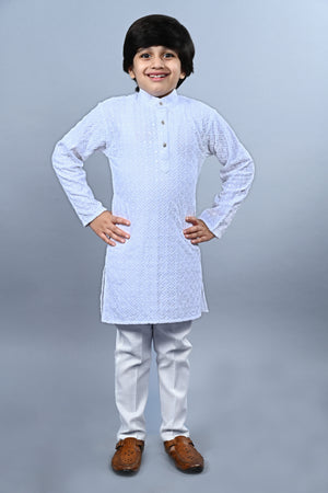 Ahhaaaa Kid's Full Sequin Embroidery Mirror Work Kurta with Pajama for Boys
