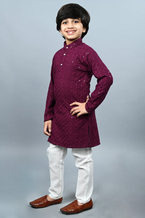 Ahhaaaa Kid's Full Sequin Embroidery Mirror Work Kurta with Pajama for Boys