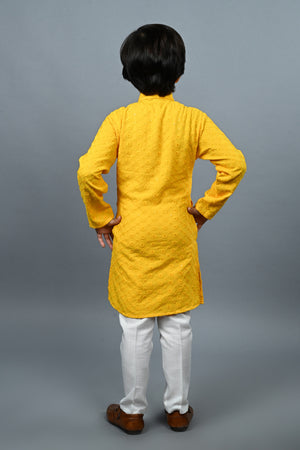 Ahhaaaa Kid's Sequin Print Embroidery Mirror Work Kurta with Pajama for Boys