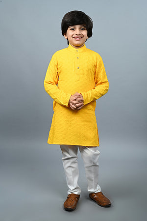 Ahhaaaa Kid's Sequin Print Embroidery Mirror Work Kurta with Pajama for Boys