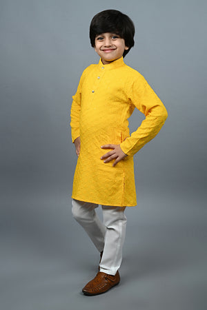 Ahhaaaa Kid's Sequin Print Embroidery Mirror Work Kurta with Pajama for Boys