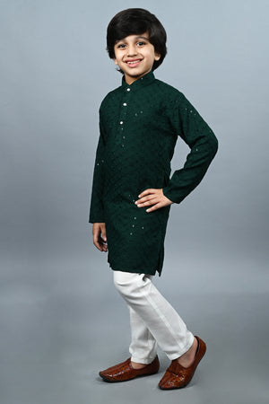 Ahhaaaa Kid's Sequin Print Embroidery Mirror Work Kurta with Pajama for Boys