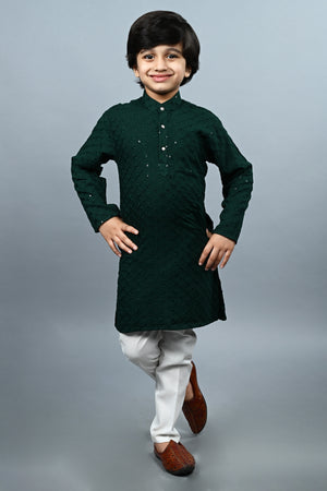 Ahhaaaa Kid's Sequin Print Embroidery Mirror Work Kurta with Pajama for Boys