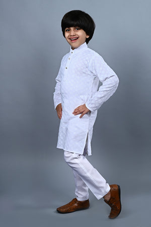 Ahhaaaa Kid's Sequin Print Embroidery Mirror Work Kurta with Pajama for Boys