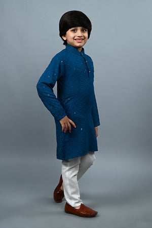 Ahhaaaa Kid's Sequin Print Embroidery Mirror Work Kurta with Pajama for Boys
