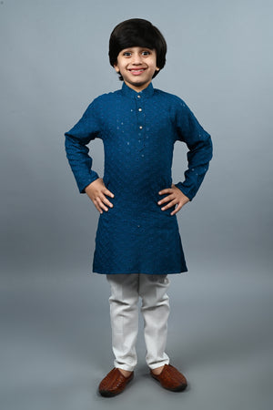 Ahhaaaa Kid's Sequin Print Embroidery Mirror Work Kurta with Pajama for Boys