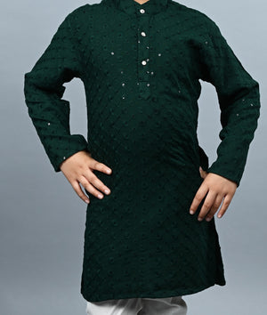 Ahhaaaa Kid's Sequin Print Embroidery Mirror Work Kurta with Pajama for Boys