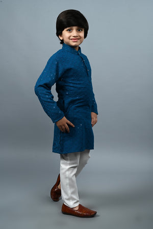 Ahhaaaa Kid's Sequin Print Embroidery Mirror Work Kurta with Pajama for Boys