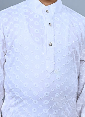 Ahhaaaa Kid's Sequin Print Embroidery Mirror Work Kurta with Pajama for Boys