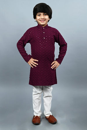 Ahhaaaa Kid's Sequin Print Embroidery Mirror Work Kurta with Pajama for Boys