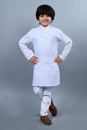Ahhaaaa Kid's Sequin Print Embroidery Mirror Work Kurta with Pajama for Boys