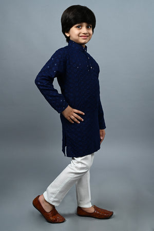 Ahhaaaa Kid's Sequin Print Embroidery Mirror Work Kurta with Pajama for Boys