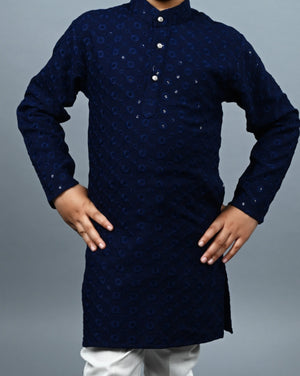 Ahhaaaa Kid's Sequin Print Embroidery Mirror Work Kurta with Pajama for Boys