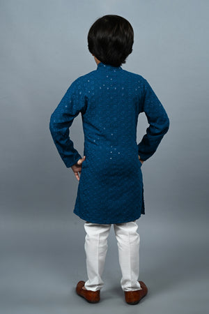 Ahhaaaa Kid's Sequin Print Embroidery Mirror Work Kurta with Pajama for Boys