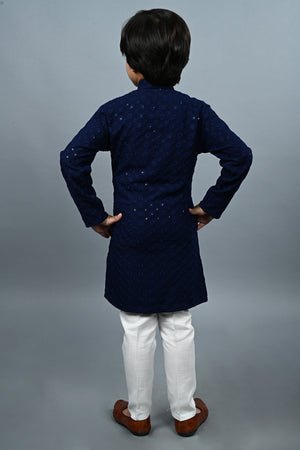 Ahhaaaa Kid's Sequin Print Embroidery Mirror Work Kurta with Pajama for Boys
