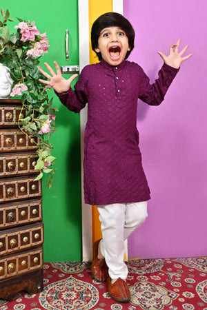 Ahhaaaa Kid's Sequin Print Embroidery Mirror Work Kurta with Pajama for Boys